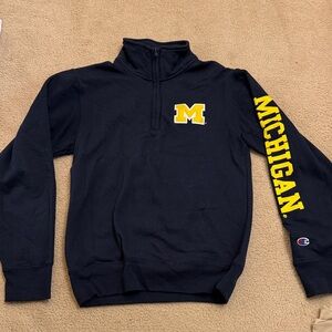 Champion Navy Quarter-Zip Sweatshirt with Michigan Sleeve Print
